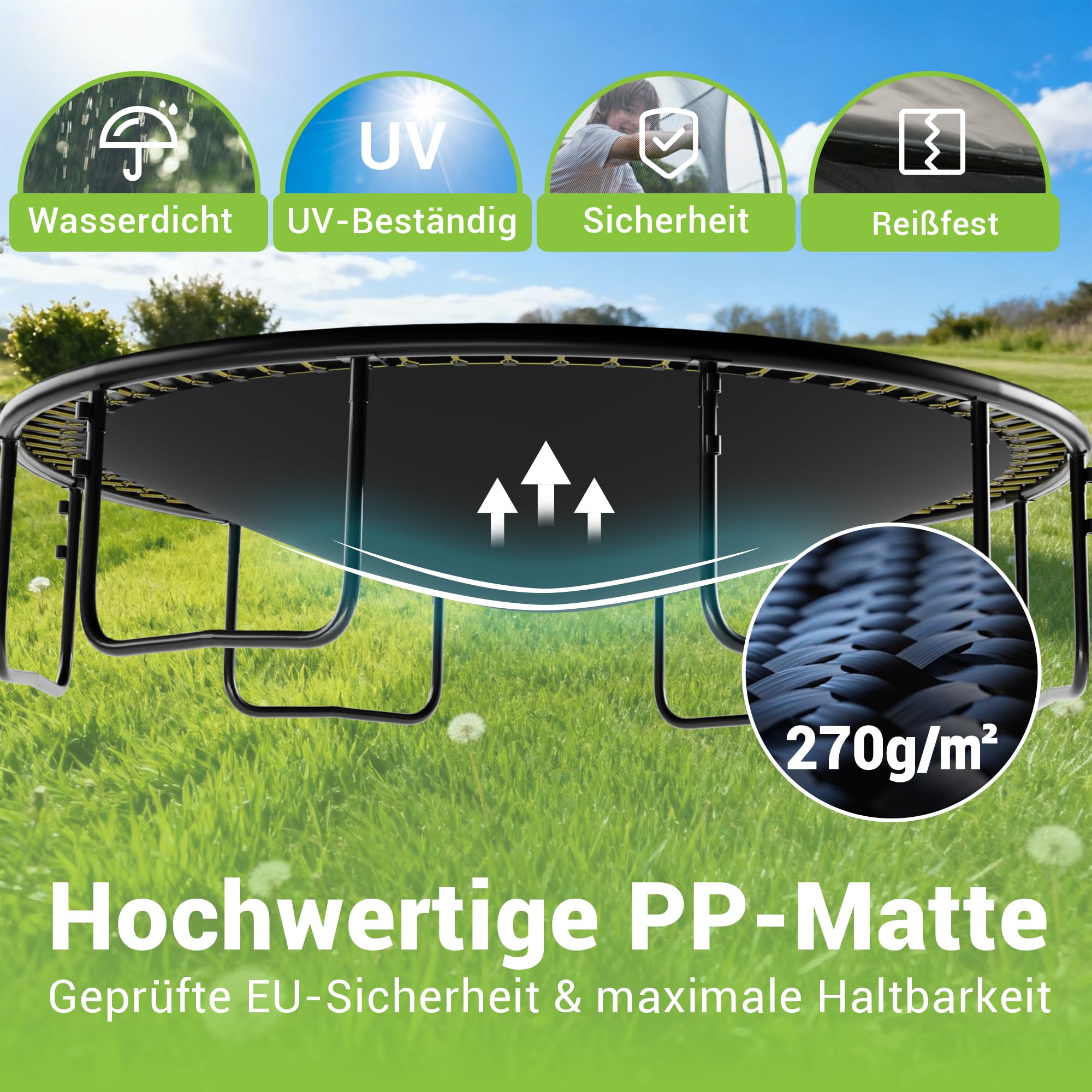 LeJump 235/305/366 cm Outdoor Trampolin für Kinder und Erwachsene, großes Garten-Trampolin mit Netz und Leiter, GS-zertifizierte Trampoline, Tragfähigkeit 150 kg