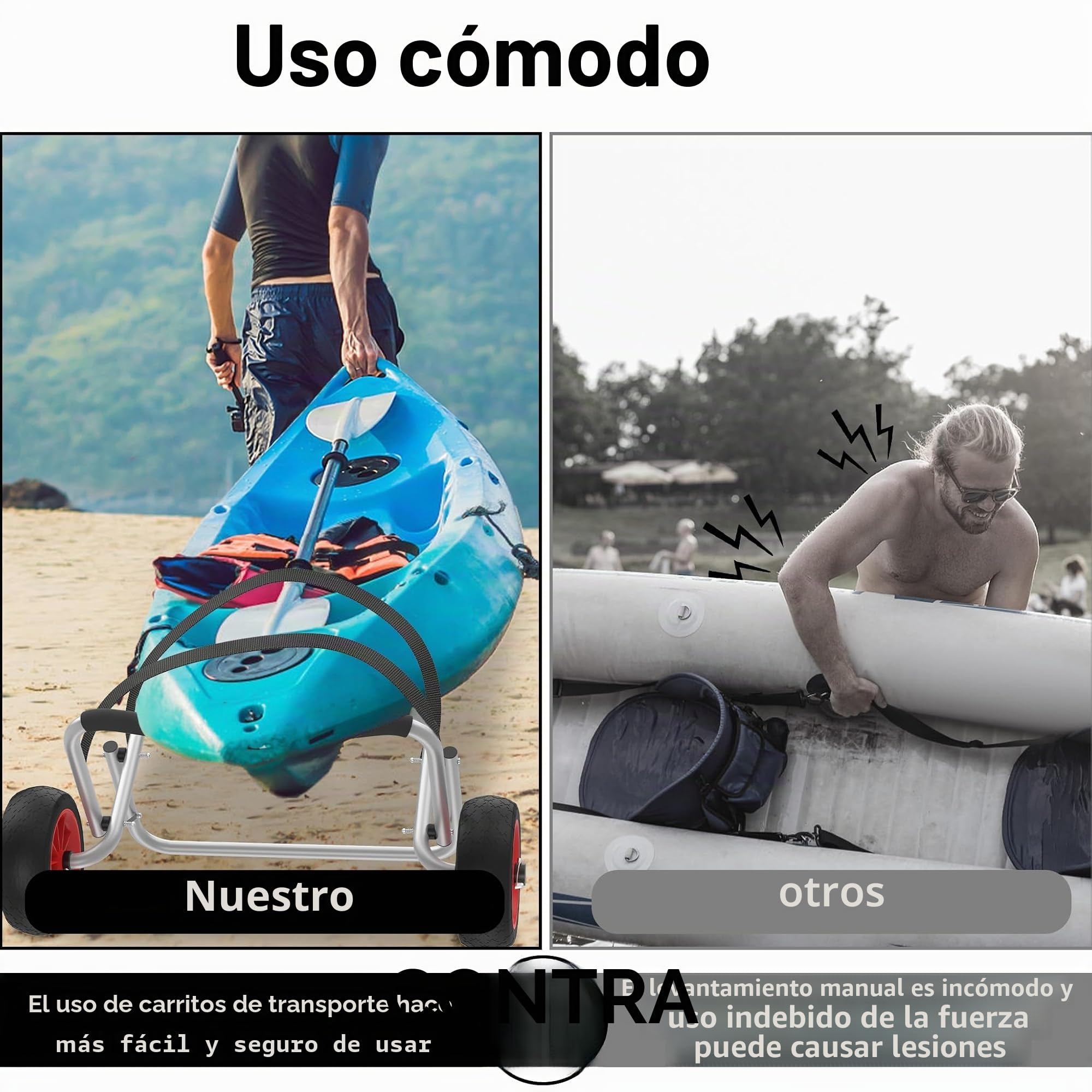 UISEBRT Carro para kayak plegable Carro para canoa plegable con capacidad de carga de hasta 100 kg con 3m de correas Cinturones de transporte de aluminio para SUP Carro para bote neumático, canoa