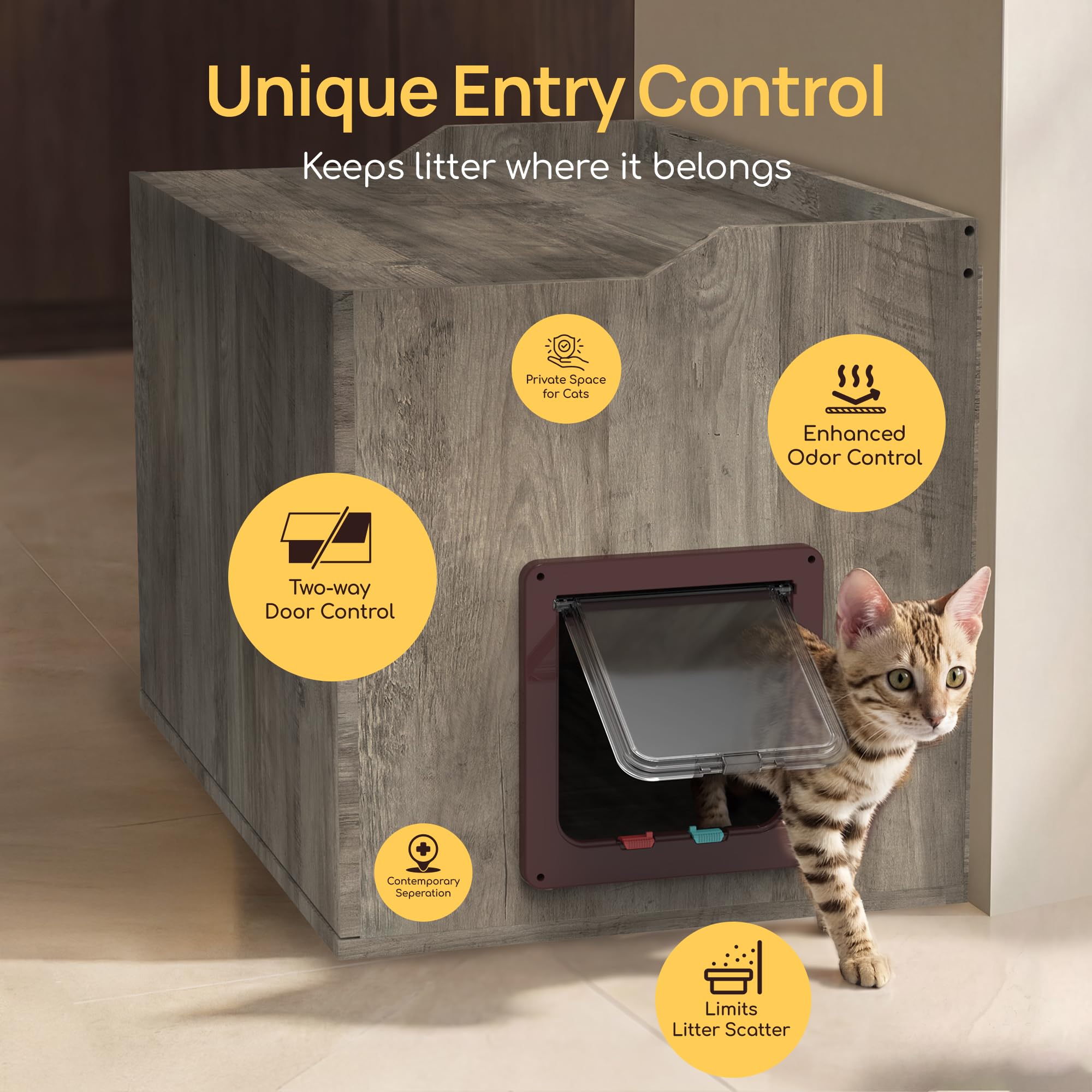 Cat Litter Box Enclosure Furniture with Cat Door, Extra Large Hidden Litter Box Cabinet for XL Boxes, 31.5" L x 19.8" W x 21.1" H, Wooden Cat Box Furniture Odor Control, Gray - image 2
