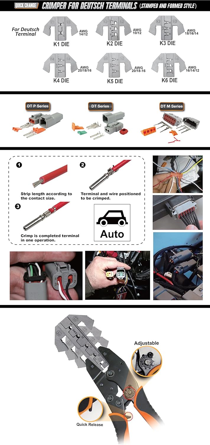 Get Discount 70% Price Deutsch Terminal Ratcheting Crimping Tool- Includes 6 Quick Change Dies