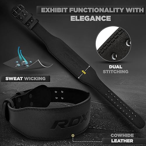 Miniatura 5 de RDX Cinturón de levantamiento de pesas, gimnasio y fitness, piel de vaca, soporte lumbar acolchado de 4 pulgadas y 6 pulgadas, 10 agujeros