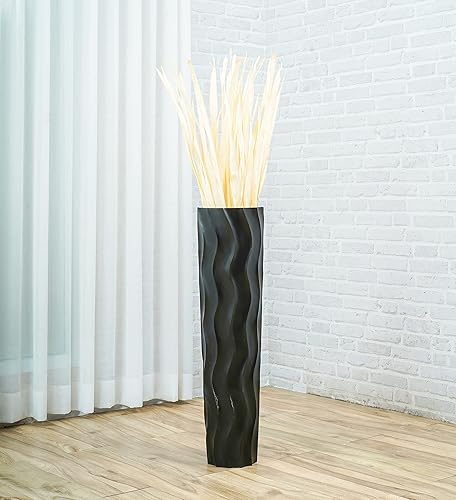 Miniatura 3 de Leewadee Jarrón grande para piso, hecho a mano, hecho de madera, recipiente sofisticado para ramas decorativas y flores secas, 28 pulgadas, plateado