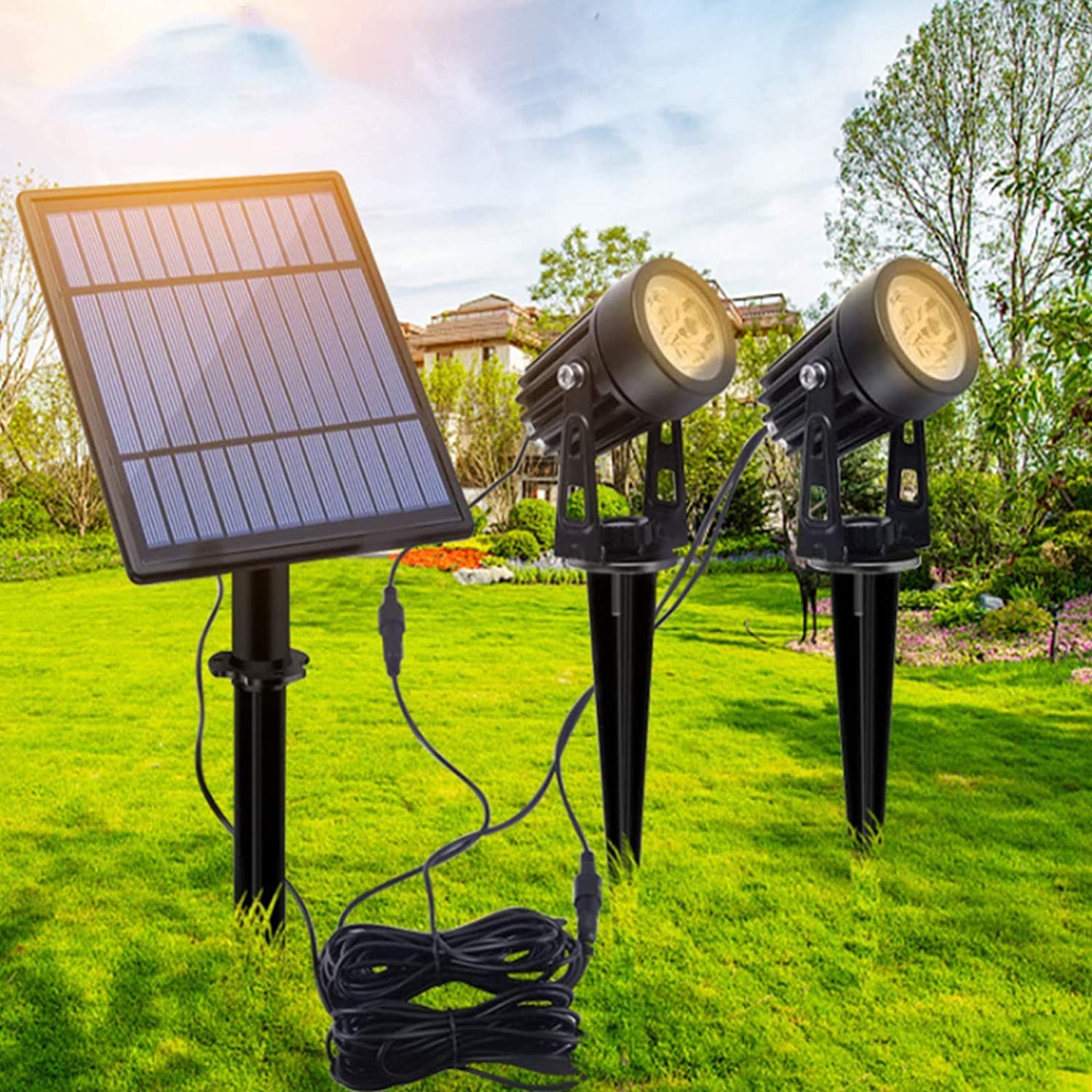 値下げ　太陽電池パネル付LED 照明　　2 Amazon.co.jp : 屋外の太陽光発電スポットライト、2 In 1 LEDIP65防水