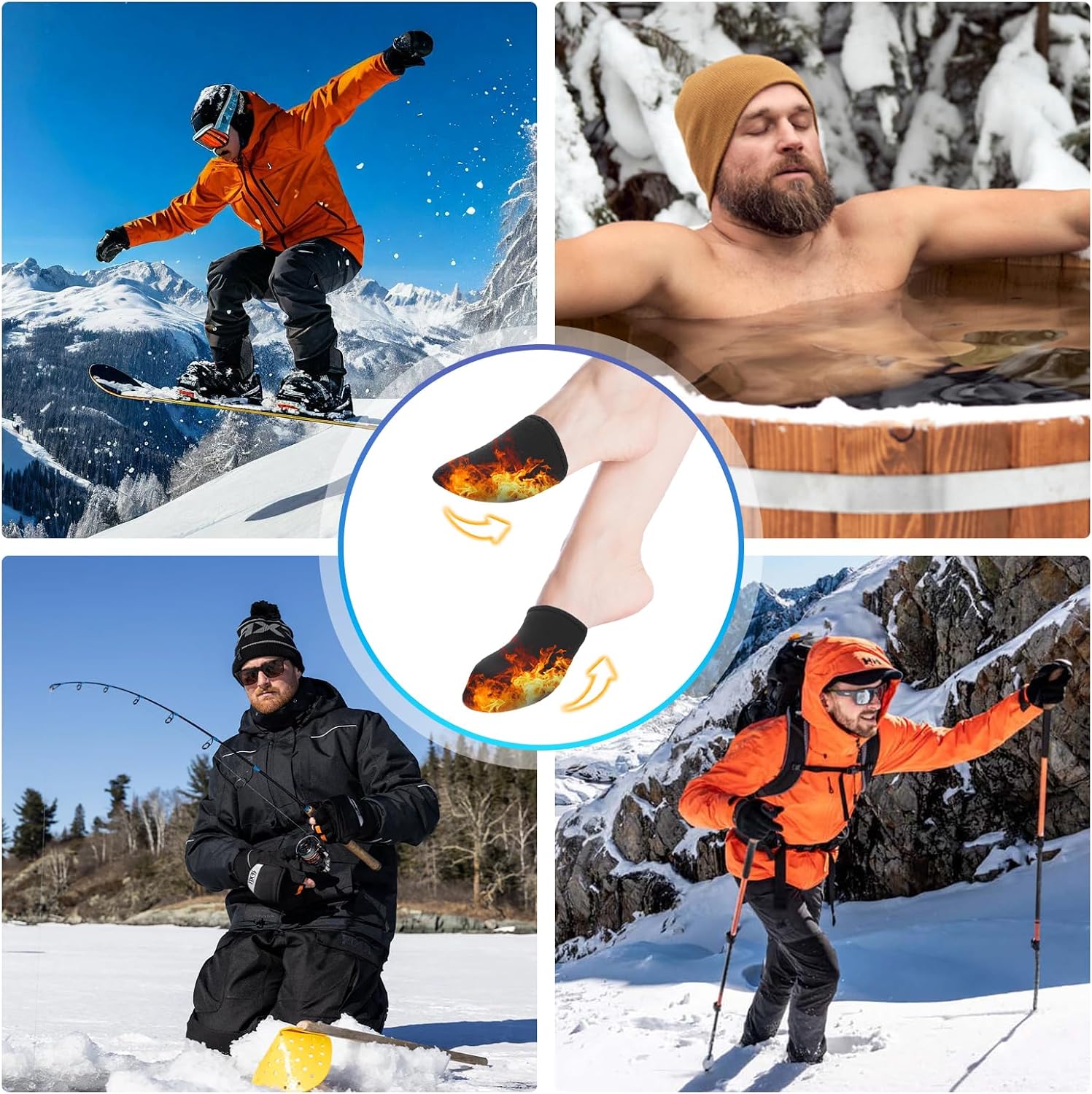 2 Pairs Ice Bath Toe Warmers, Soft Cold Plunge Toe Covers, Reusable Neoprene Toes Socks Foot Warmer Booties for Ice Baths & Cold Plunge Tub Accessories, Camping,Hiking