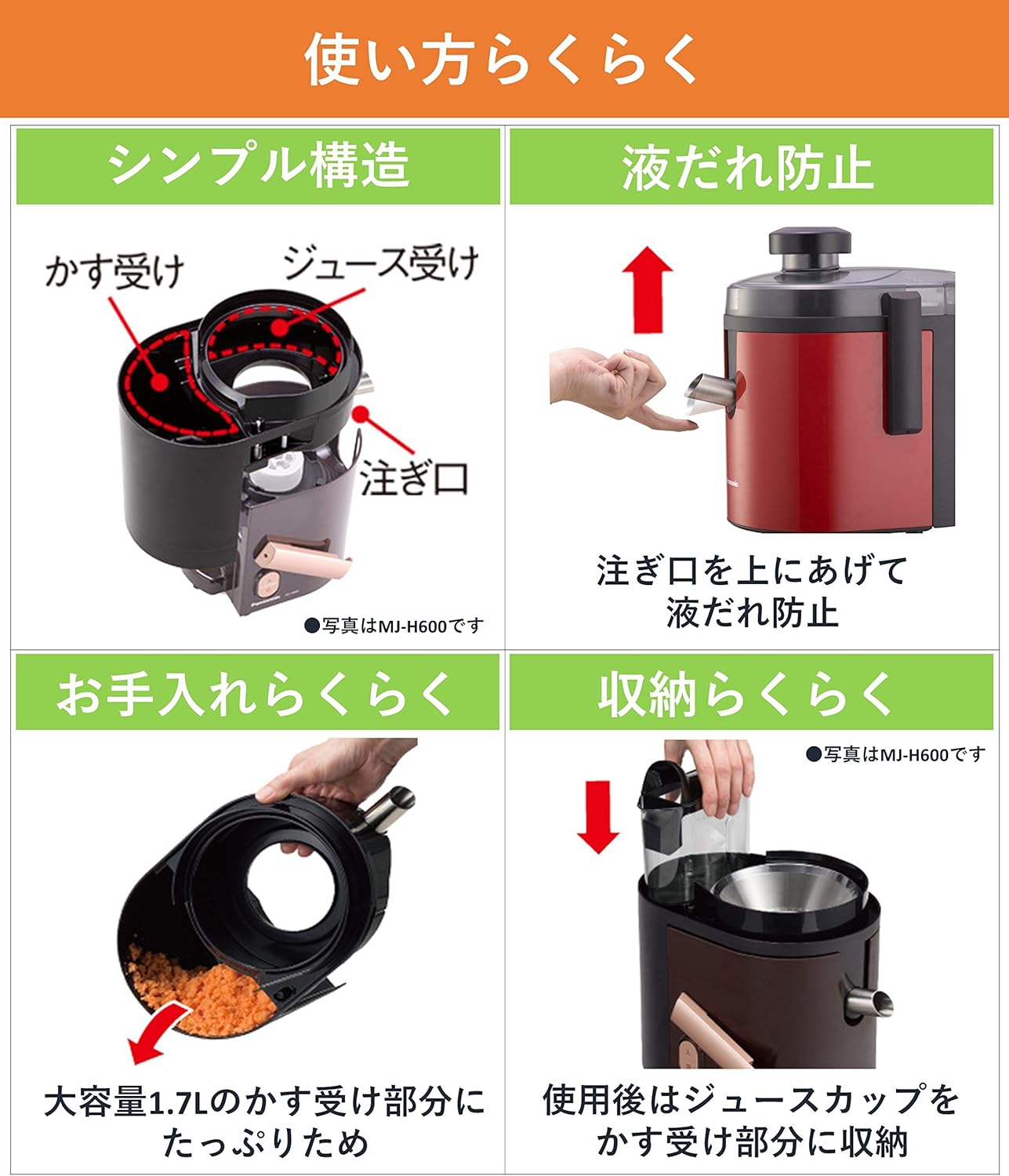 Panasonic High Speed Juicer MJ-H200-R (RED)【Japan Domestic genuine products】【Ships from JAPAN】