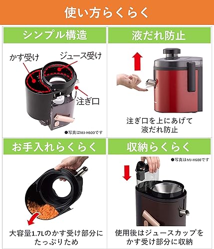 Miniatura 5 de Panasonic Exprimidor de alta velocidad MJ-H200-R (ROJO)Productos genuinos nacionales de Japón Se envía desde JAPÓN