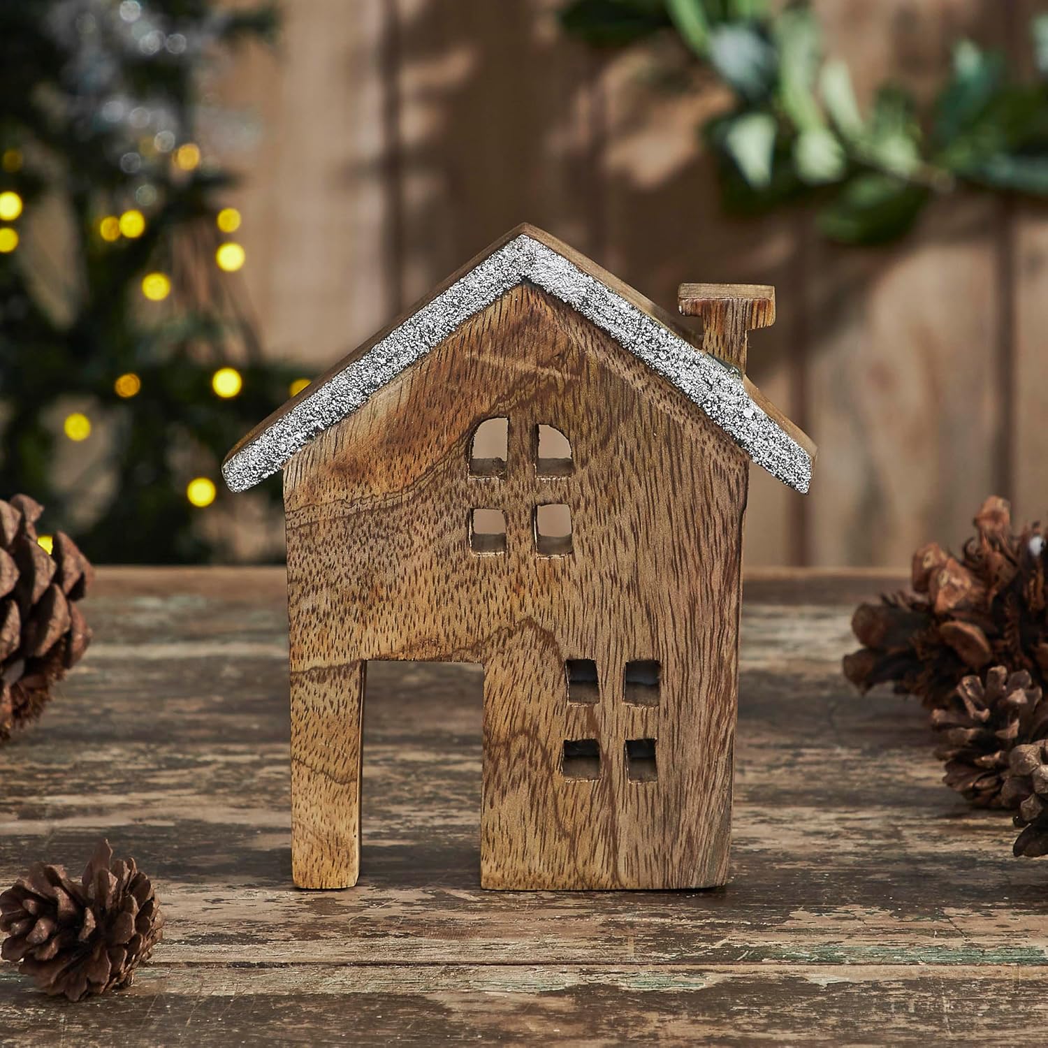 VHC Brands Tropical Wood Wooden Cottage House Figurine - Rustic Cutout 5.75x5.5 Inch Home Decor Accent