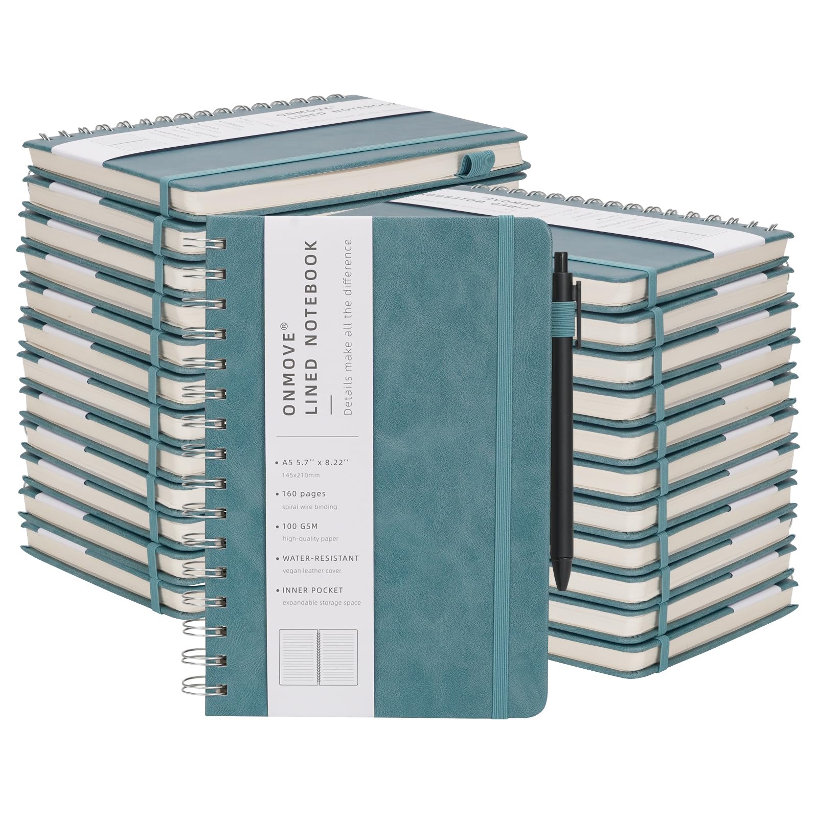 Cuadernos en espiral para mujeres y hombres, paquete de 24 unidades, tapa dura de cuero a granel con soporte para bolígrafo, A5, 160 páginas, papel grueso de 100 g/m² para el trabajo y la