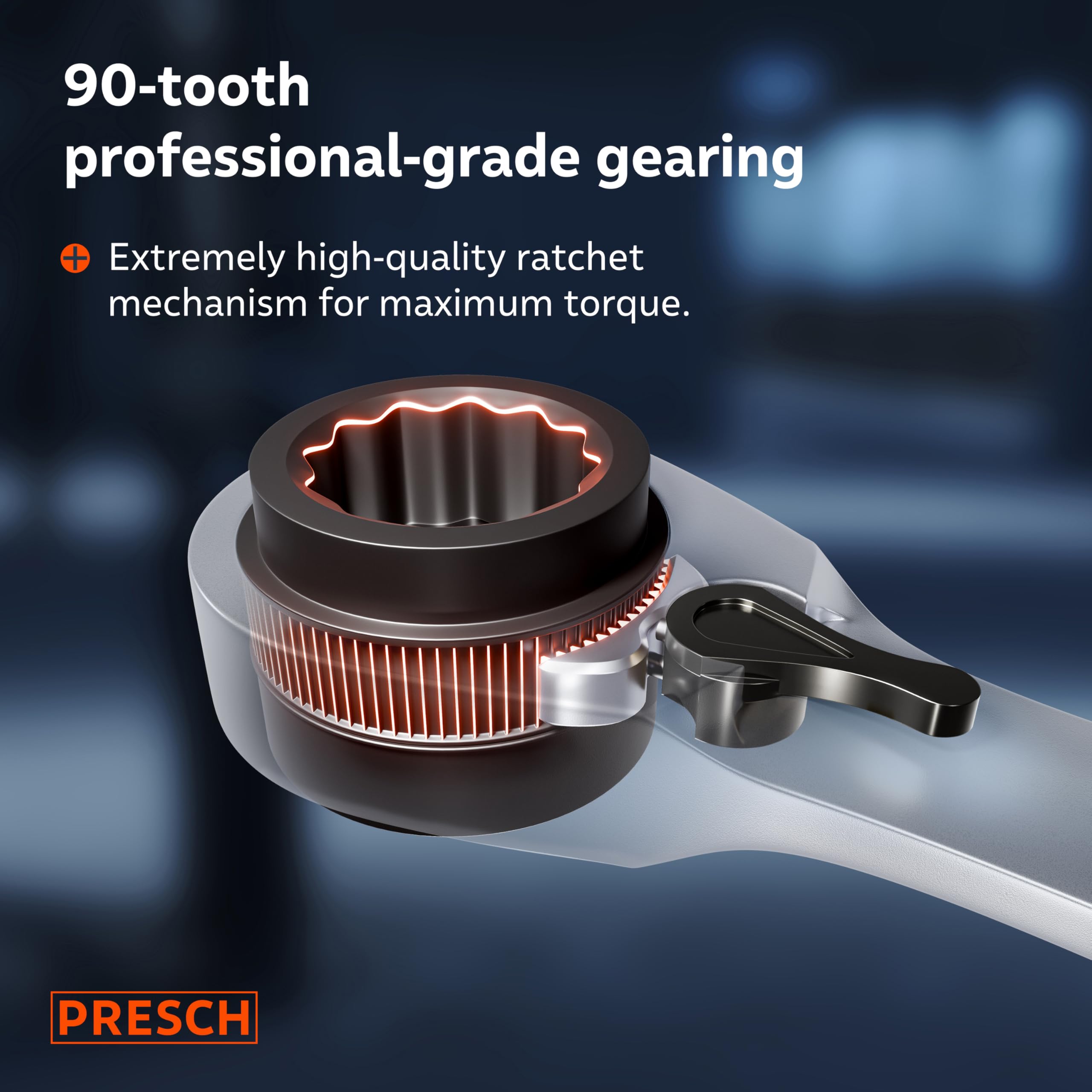 PRESCH Double Ratchet Spanner 4-in-1 (16mm/17mm & 18mm/19mm), Reversible Ratchet Function, with 90 Teeth & 4° Return Angle - Image 4