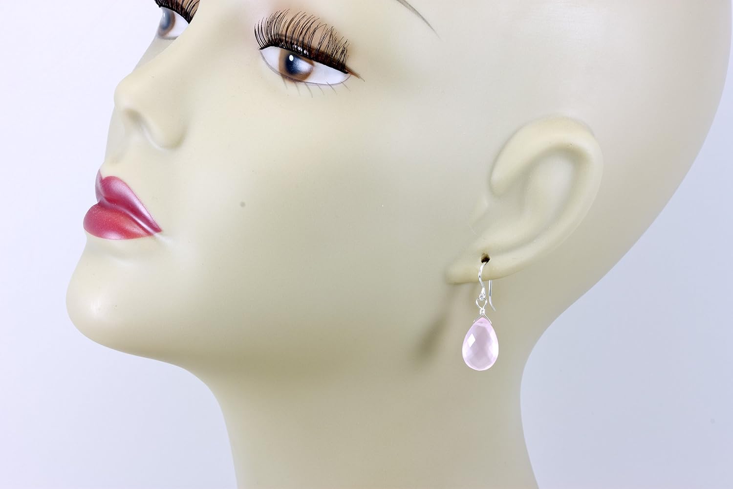 Sterling Silver Rose Quartz Earrings Faceted Pear Teardrop Dangle Style Simple Briolette