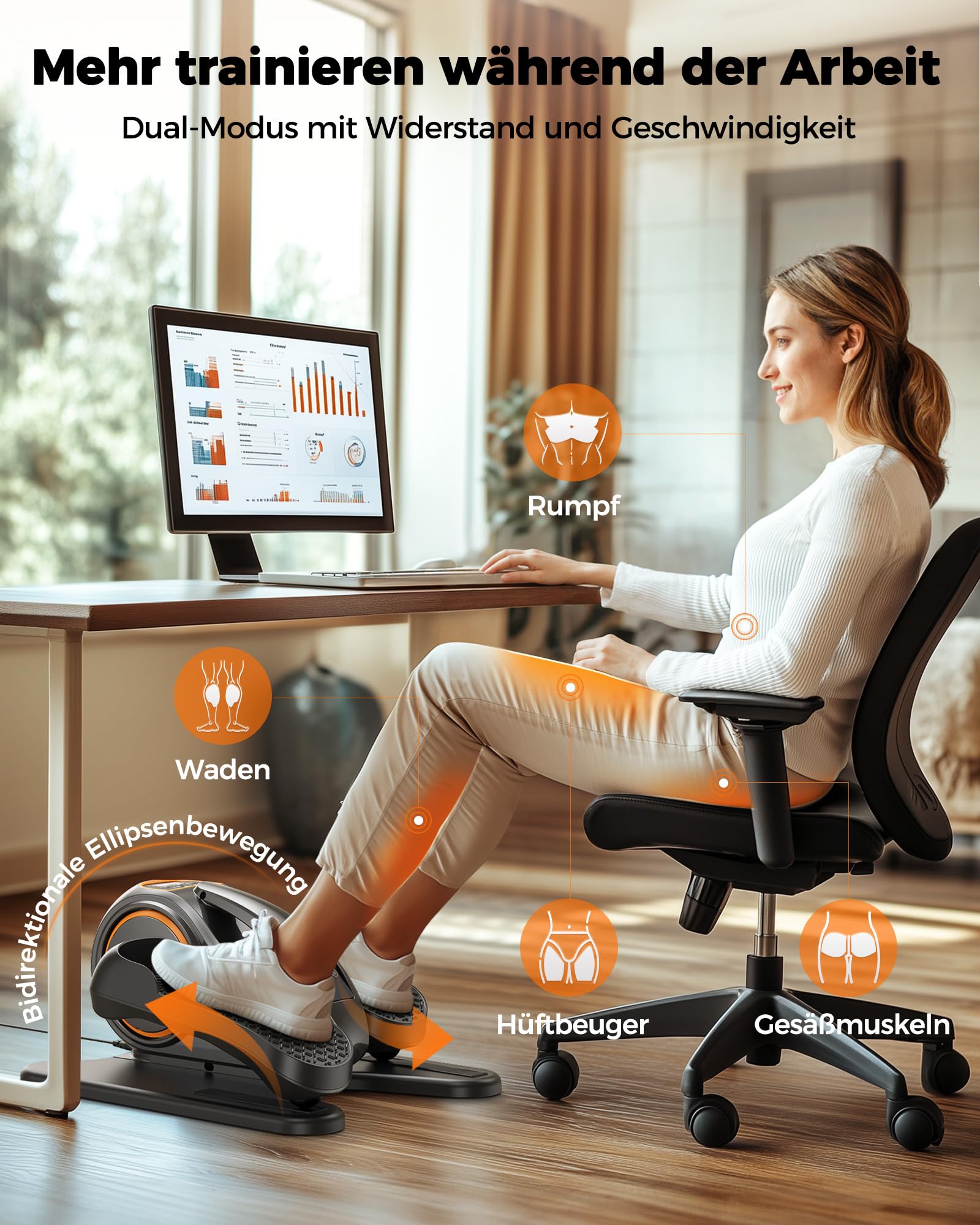 YOSUDA 2026 Neu Ellipsentrainer für zuhause, 3D-Fußmassage, 10 Geschwindigkeiten, Plug & Play, flüsterleise. Ideal für Senioren & Büro – Mini Elektrischer Crosstrainer, untertisch Ellipsentrainer