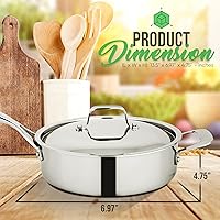 Vista 3 de NutriChef Sartén para saltear de 3.4 cuartos con tapa, sartén de acero inoxidable resistente a las manchas sin PFOA/PFOS con interior satinado