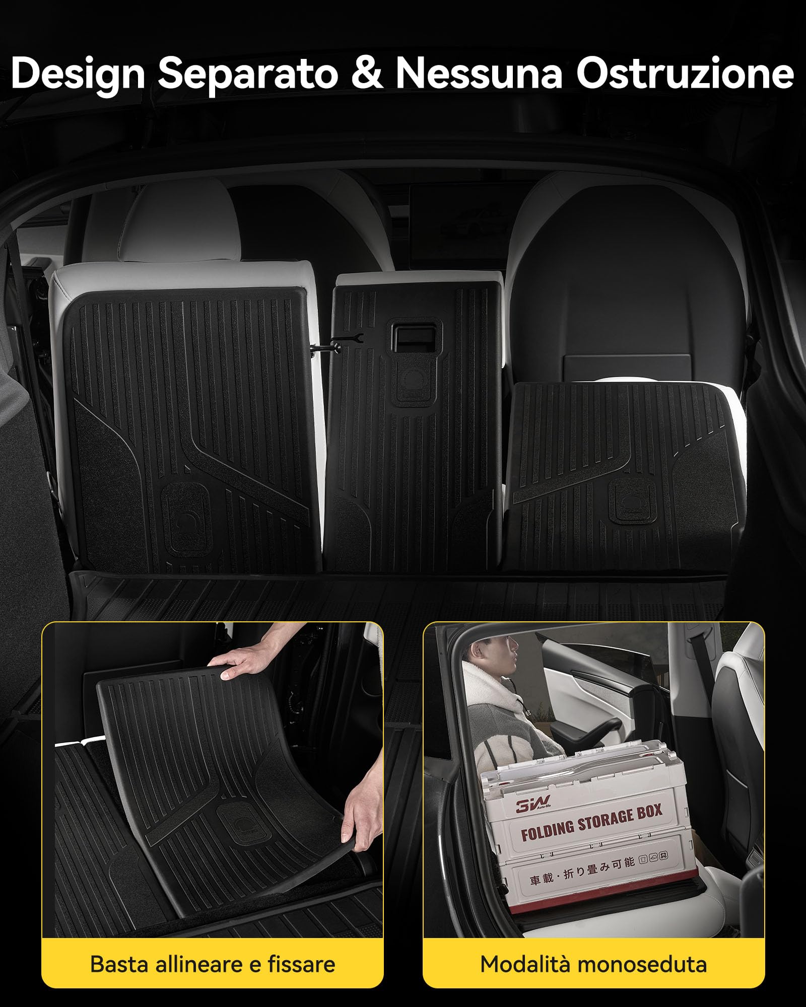 3W Tappetini per schienale per Tesla Model Y Juniper 2025-2026 Premium/Performance, Non per Model Y Standard 2026, TPE All-tempo Tappetini in gomma su misura per accessori per tappetini auto Model Y