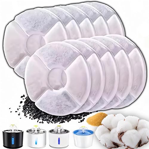 Retoo 10 filtros para fuente de agua, 3 capas de filtro, universal, para gatos y perros, redondo