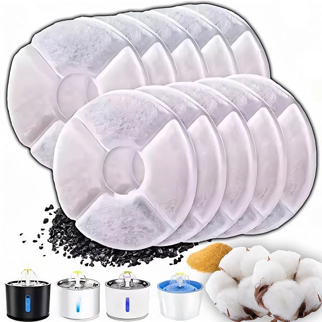 Retoo 10 filtros para fuente de agua, 3 capas de filtro, universal, para gatos y perros, redondo