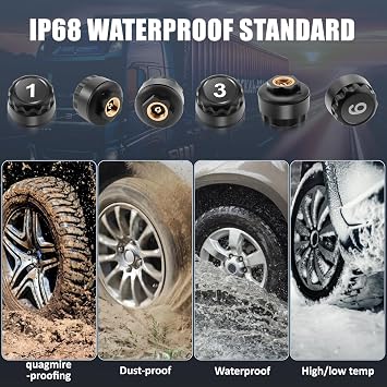 TPMS Tyre Pressure Monitoring System for HGVs, Caravans, Coaches, Motorhom, 6 Wheel Sensors,with 5 Alarm Modes,Solar/USB Charging(Enhanced 2024 Version)