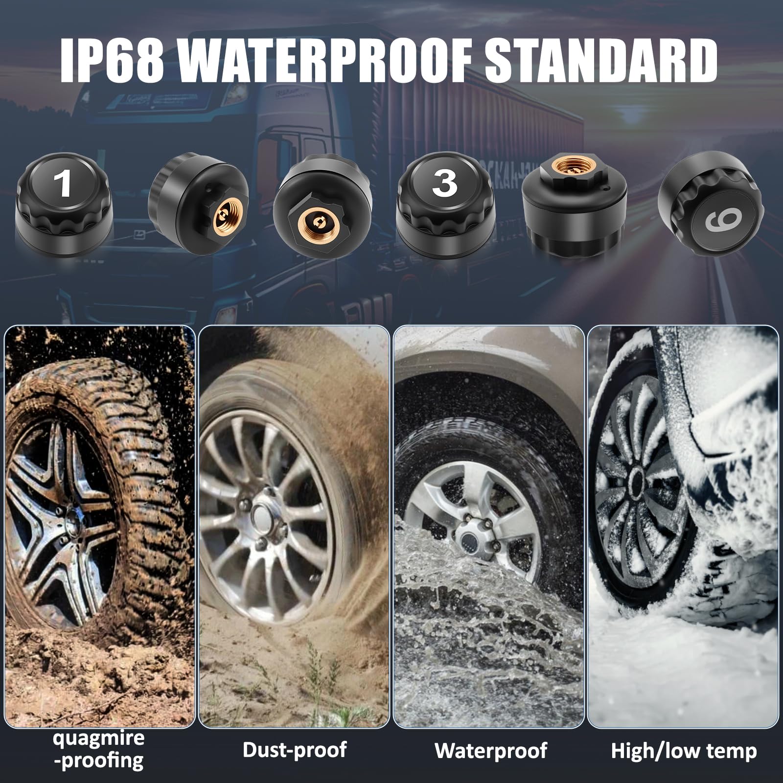 TPMS system monitorowania ciśnienia w oponach do samochodów ciężarowych, przyczep kempingowych, autokarów, kamperów, 6 czujników kół, z 5 trybami alarmu, ładowanie słoneczne/USB (ulepszona