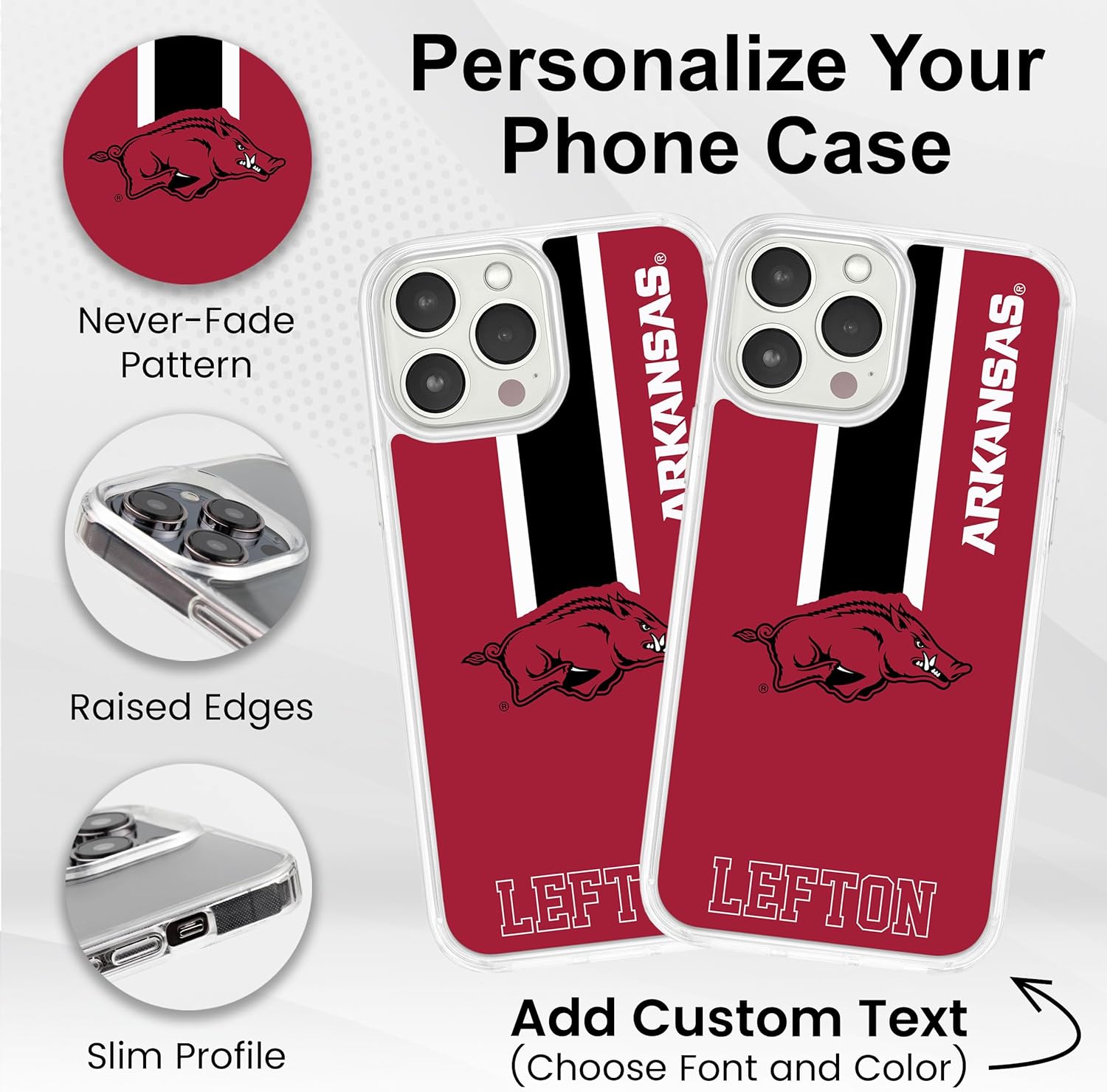 Affinity Bands Arkansas Razorbacks HD Custom Name Phone Case Compatible with MagSafe Apple iPhone 15 Plus (Stripe)