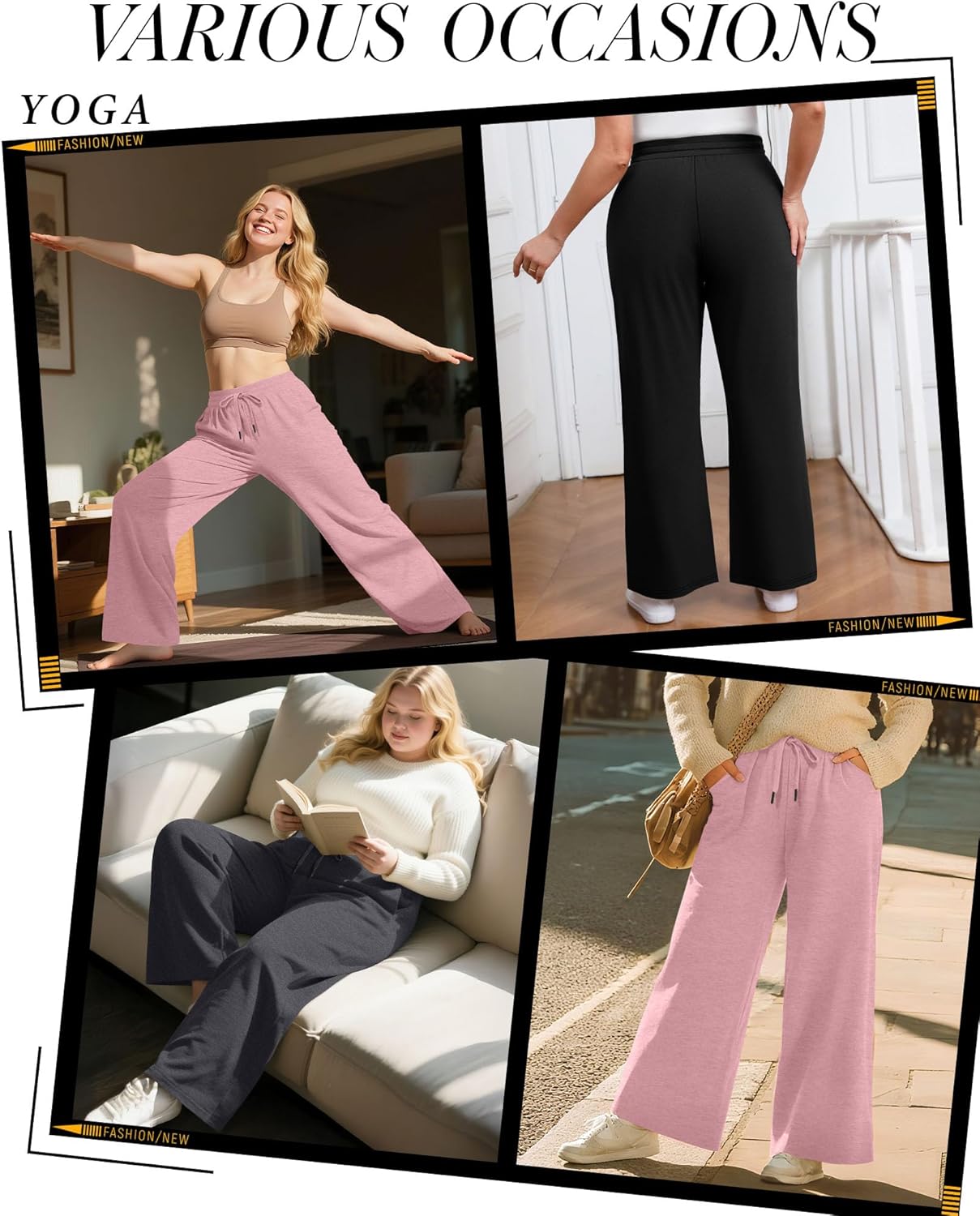 Huukeay 3 Pack Women's Plus Size Pants Wide Leg Yoga Pants Baggy Lounge Sweatpants with Pockets Drawstring High Waist Jogger - Image 4