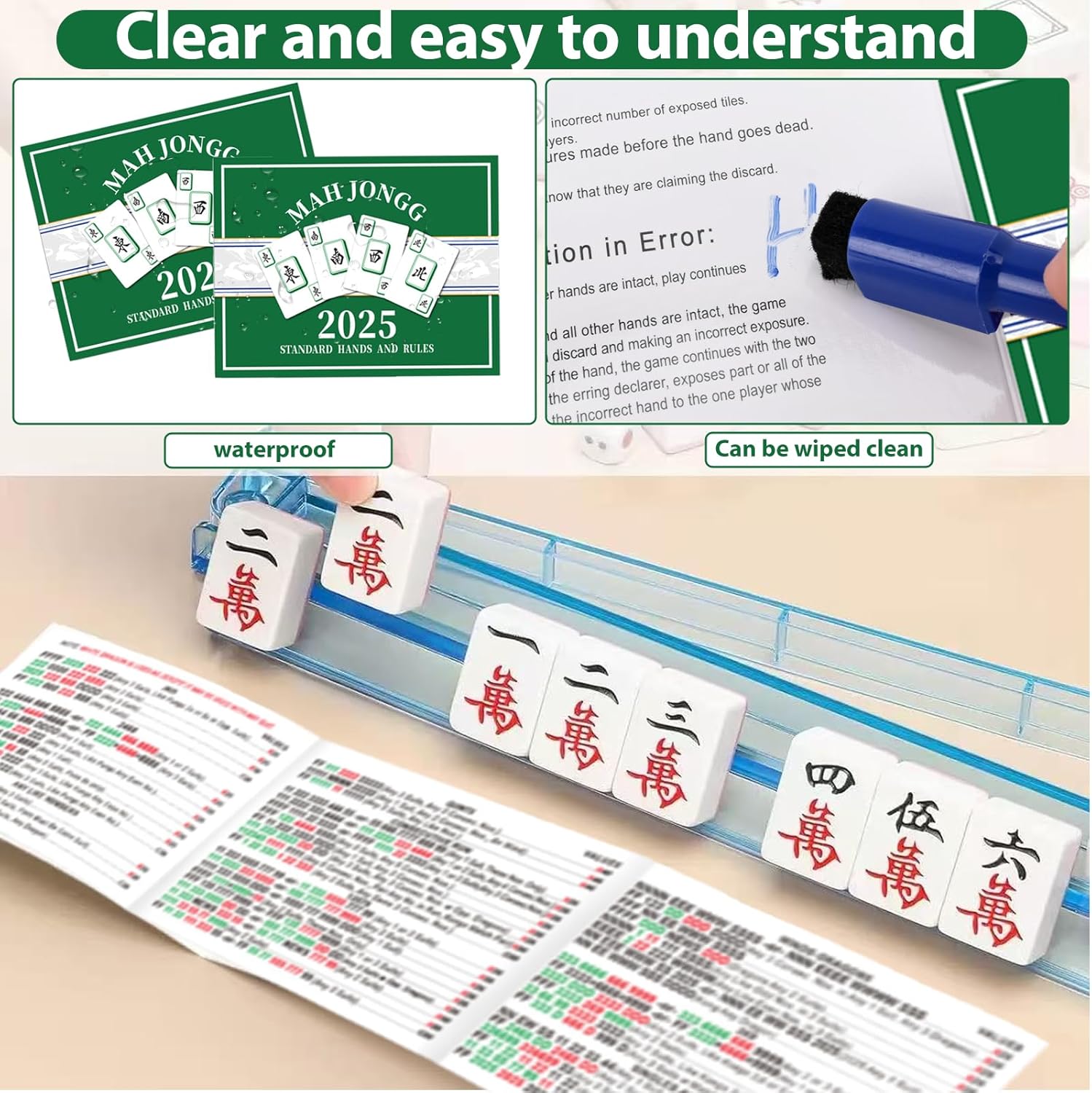 4 Pcs Mahjon Cards 2025 Gift Set, Large Print and Easy to Read Cards for MahJongg, Mah-Jongg Rule Card Set for Mahjong Beginners & Christmas Gatherings