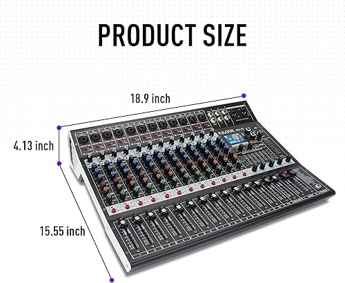 Miniatura 9 de FULODE Mezclador de audio de estudio Bluetooth de 12 canales con procesador digital DSP de 99 bits con USB MP3 para entrada de grabación de PC, RCA,
