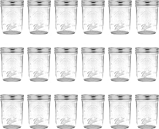 8 oz Regular Mouth Glass Mason Jars | 18 Pack Jars with Airtight Lids | Large Glass Jar for Food Storage with Lids | Ideal for Canning, Fermentation, Pickling, Kombucha Brewing | Set of 18