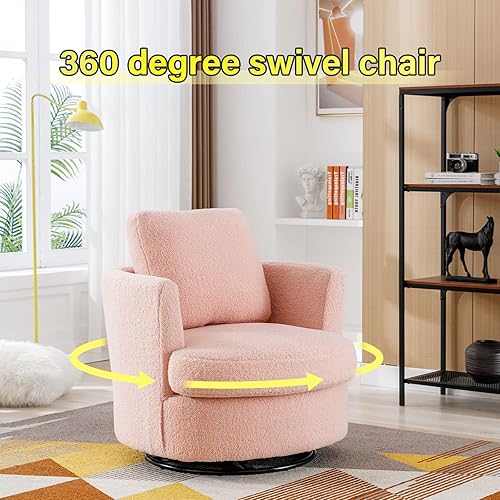 Miniatura 17 de Silla giratoria decorativa, sillas giratorias redondas de felpilla de 31.9 pulgadas de ancho para sala de estar, cómoda y moderna silla giratoria de
