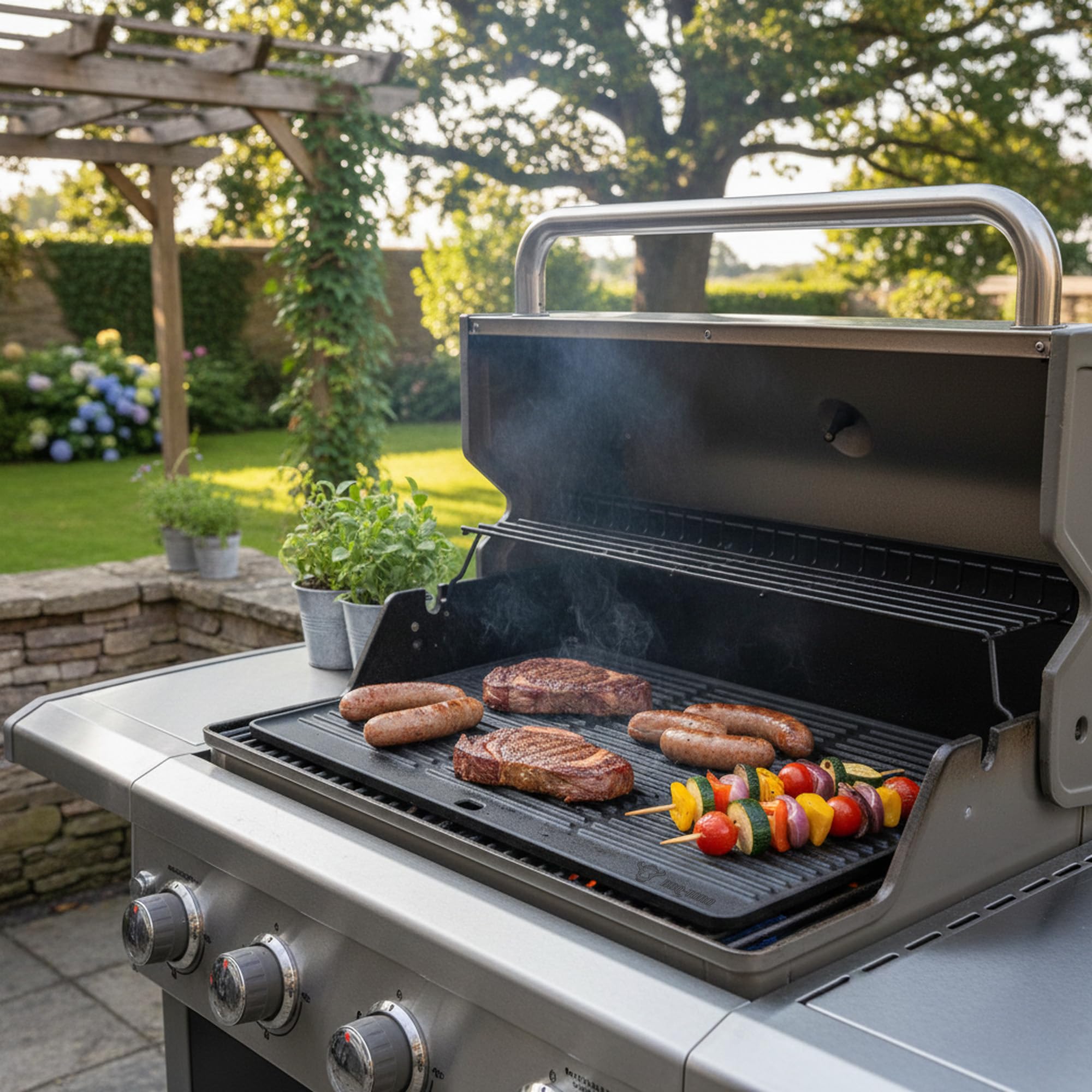 Onlyfire 44x24,5cm Universele Gietijzeren Grillplaat, Rechthoekig, BBQ plancha voor Gasgrill, Houtskoolgrill, Aan Beide Zijden Bruikbaar, Gasgrill Accessoires, Zwart