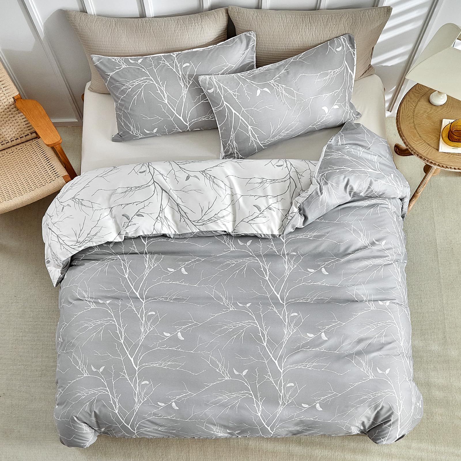 Lekesky Parure de lit 3 pièces en microfibre, avec housse de