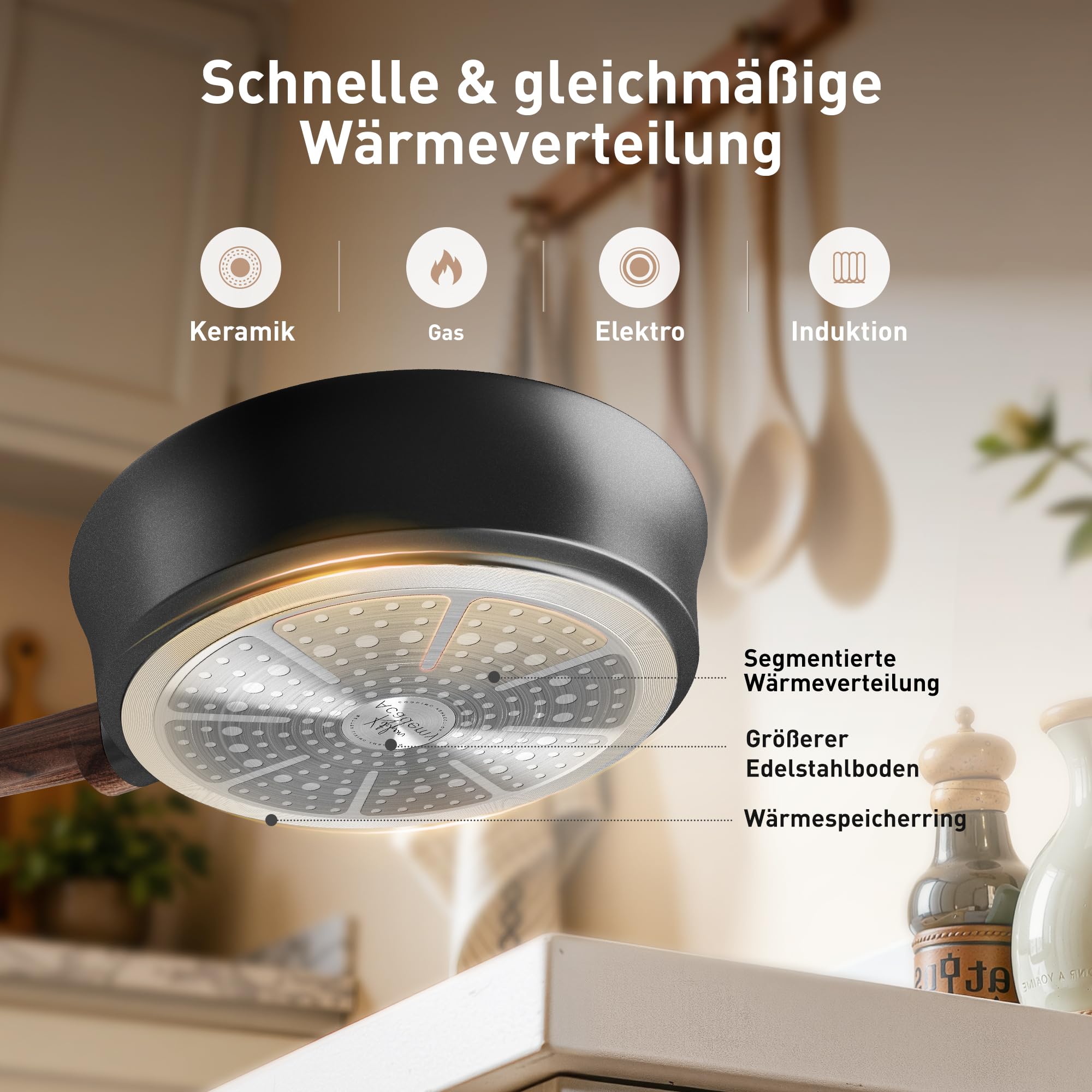 Kitchen Academy Antihaft Topfset Induktion mit Glasdeckel Schwarz 10tlg