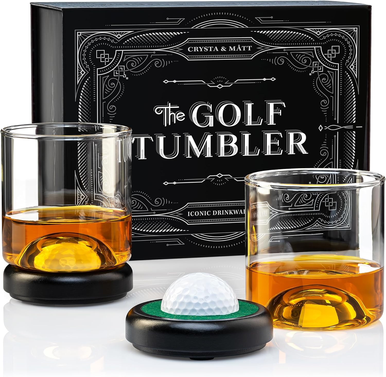 Golf Whiskey Glass Set | Golf Ball Shot Glasses | 12 oz Whiskey Glasses | Gifts for Golfers | Cool Stuff for Golfers | Birthday Gifts for Men and Women | Uncle Gift | Whiskey Presents for Golfer