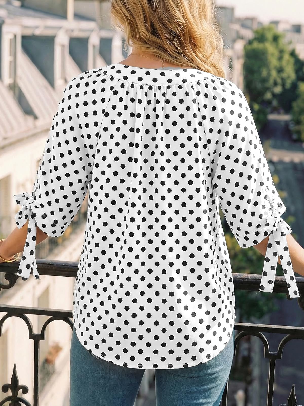 Cicy Bell Bluse Damen Punkte V Ausschnitt T-Shirts Button Down Sommer Tunika Tie Halbarm Top Lässige Oberteile