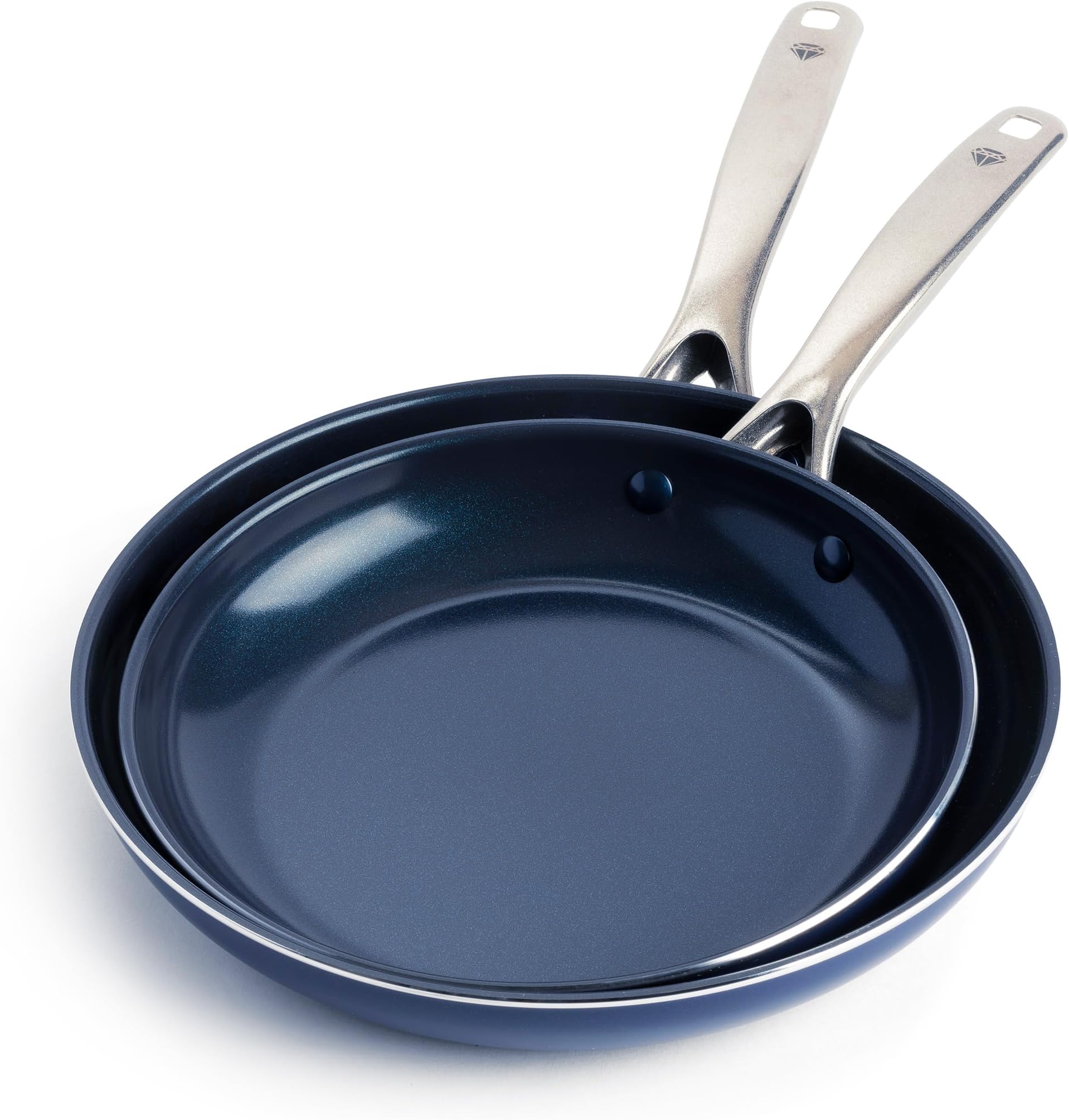 Cookware Diamond Infused Ceramic Nonstick 2-Piece Frying Pan Skillet Set, 24 cm and 28 cm, PFAS-Free, Oven Safe, Blue