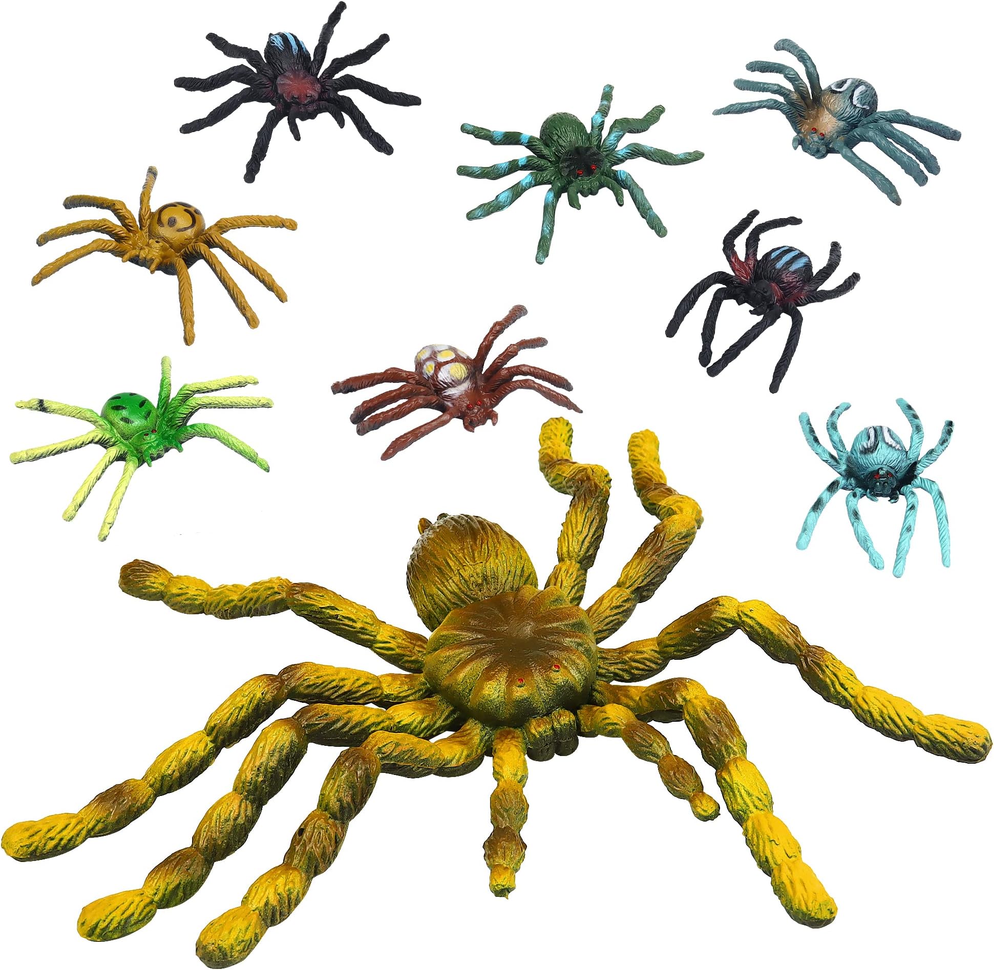 9 Pcs Plastic Spiders Large and Small Spiders Joke Presents Realistic Spider Prank Spooky Fake Spider for Party Decorations Cake Topper Early Educational Toys Birthday Gift Set