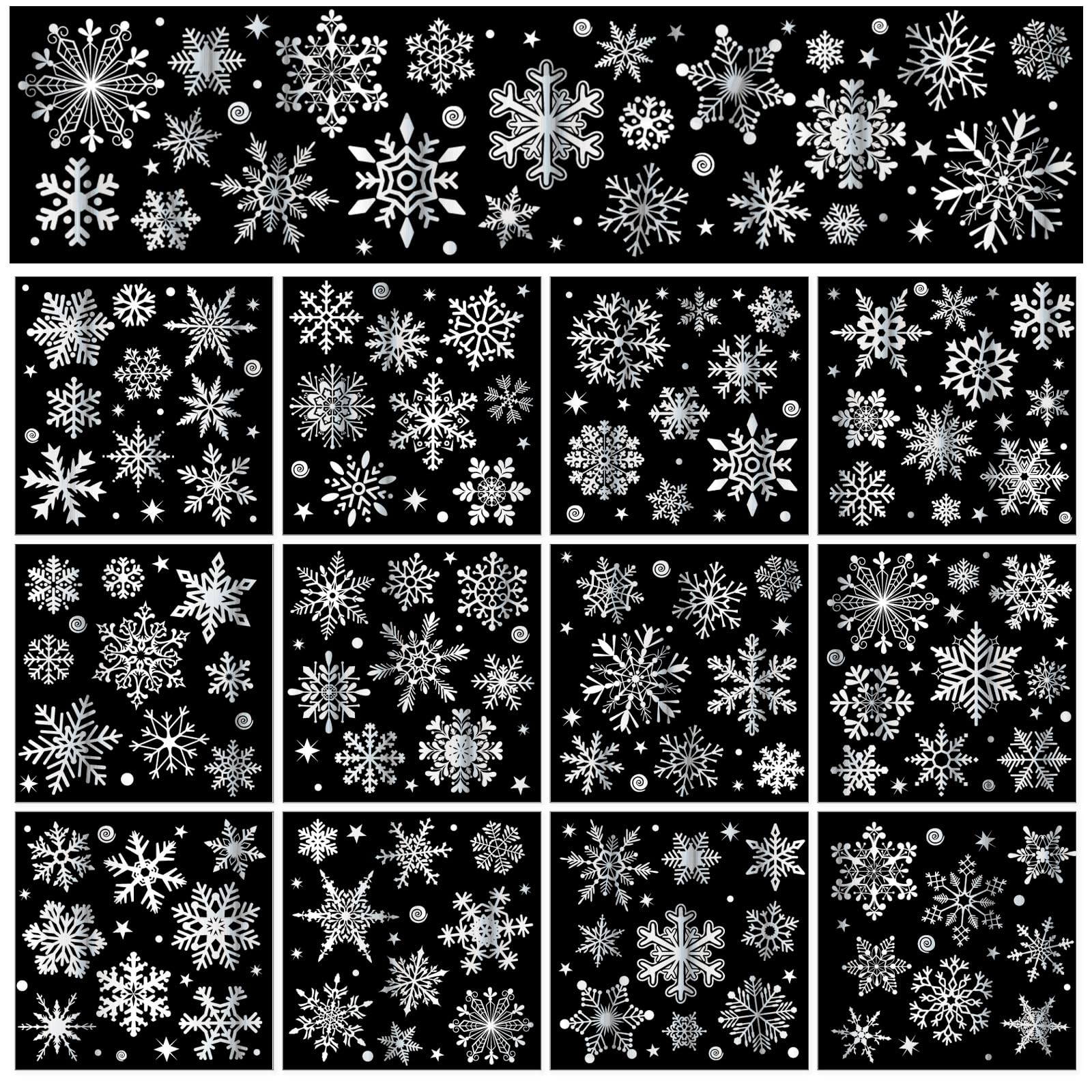 JarThenaAMCS 12 Sheets Winter Snowflake Rub on Transfer for Crafts Christmas Foil Silver Rub on Transfer Stickers Furniture Decals for Home Party DIY