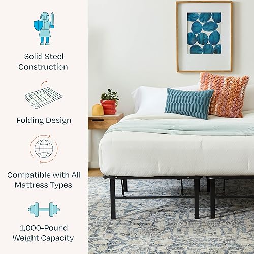 Miniatura 2 de Linenspa Marco de cama plegable metálico de 14 pulgadas, 13 pulgadas de espacio de almacenamiento debajo de la cama, construcción resistente,