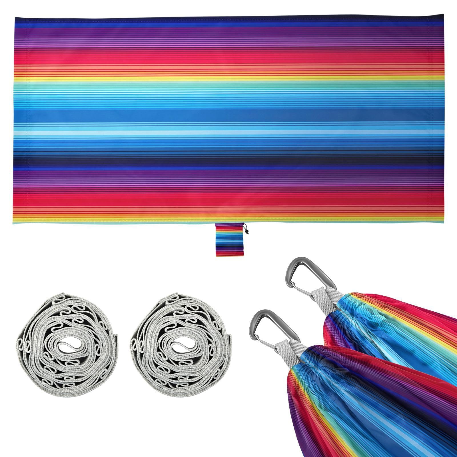 ATTX Colorful Mexico Stripe Camping Hammock - Lightweight & Portable Hammocks, Heavy Duty 330lbs Capacity for Indoor, Hiking, Backpacking, Travel, Backyard, Beach#441