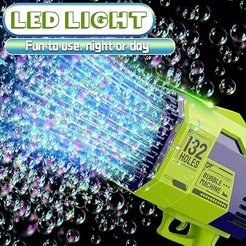 Bubble Gun 35000+ Bubbles 132 Holes Bubble Machine Bubble Blower for Kids Toddlers Girls Boys Adults Bazooka Bubble Blaster Toys for Outdoor Birthday Wedding Party Gifts (Light Green)