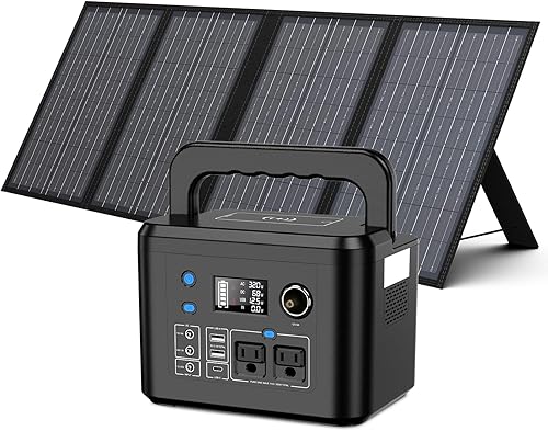 powkey - Generador solar portátil de 350 W con panel solar de 60 W, batería de litio de respaldo de 70,000 mAh, salida de CA de onda sinusoidal pura