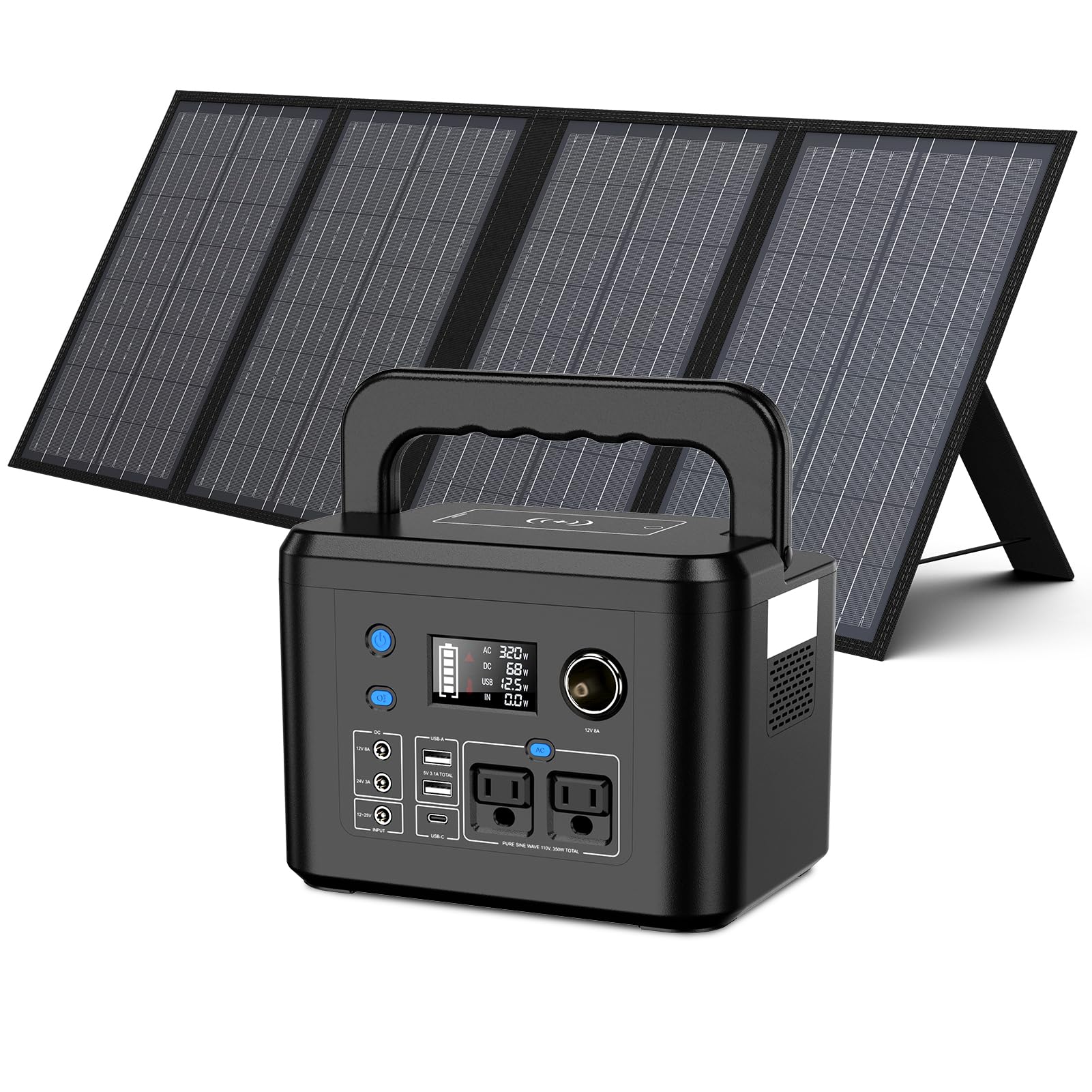 350W Portable Solar Generator with 60W Solar Panel Powkey 70 000mAh Backup Lithium Battery 110V 350W Pure Sine