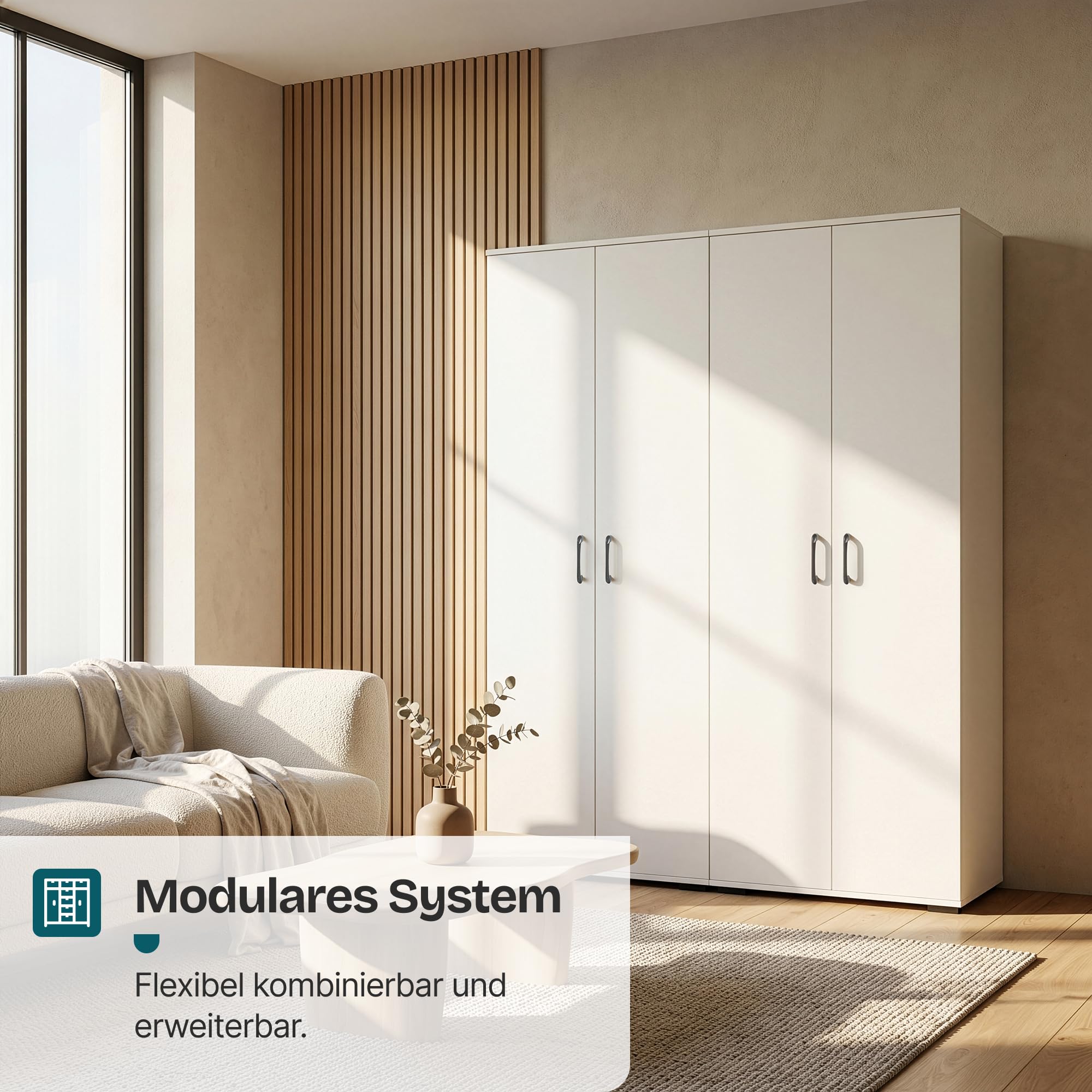 [en.casa] Kleiderschrank Chalvefted mit Kleiderstange 4 Fächer 2 Türen Kleiderständer Schrank Garderobenschrank Schlafzimmer Garderobe 175 x 60 x 35 cm Weiß