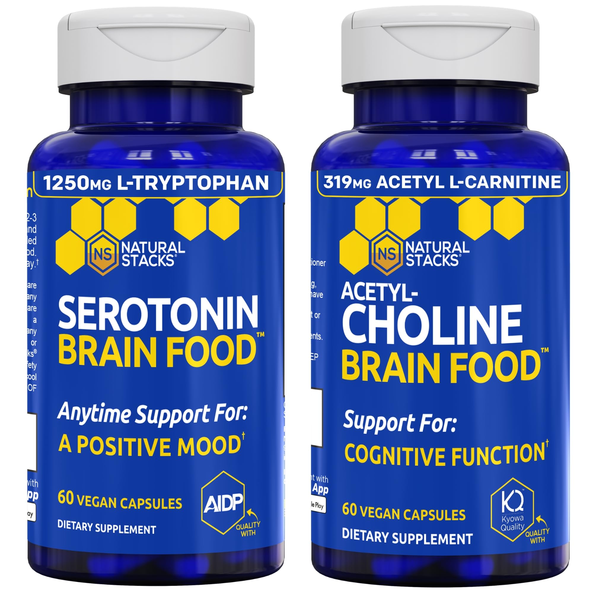 NATURAL STACKS Acetylcholine Brain Food & Serotonin Brain Food Bundle - Supports a Positive Mood & Cognitive Function*