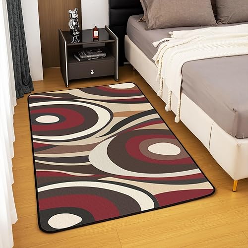 Miniatura 4 de jejeloiu Alfombra abstracta de color marrón burdeos para sala de estar, alfombra decorativa de 5 x 7 pies, diseño geométrico para niños,