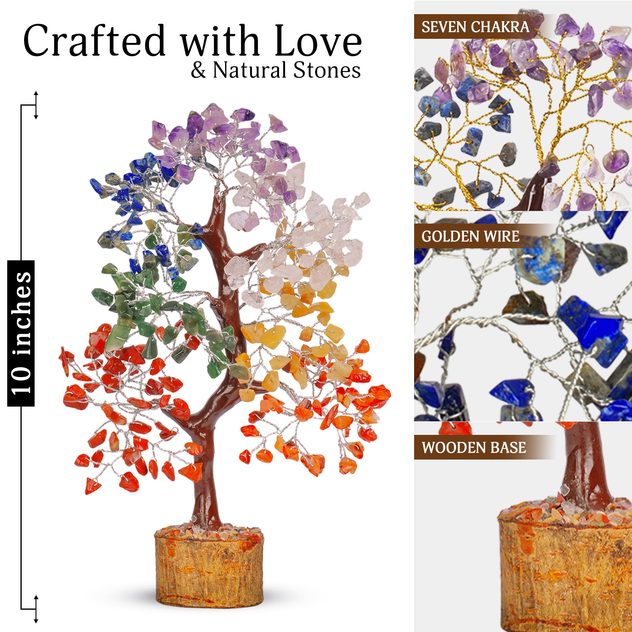 YATSKIA - Árbol de la Vida de 7 Chakras, Cristales y Piedras curativas, decoración de Feng Shui, Accesorio de meditación, Regalo para Personas espirituales, Hecho a Mano con 7 Cristales Naturales
