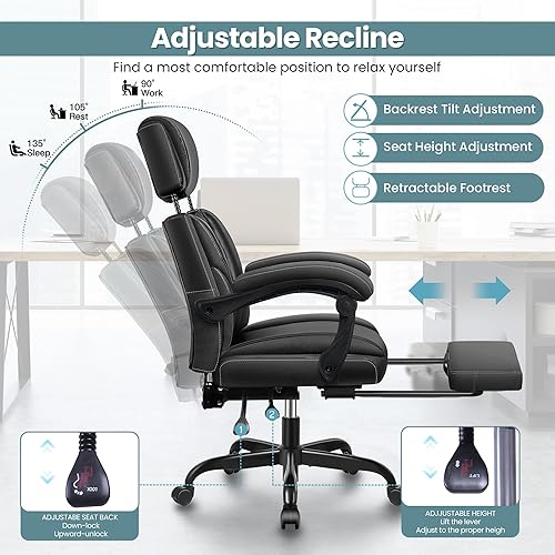 Miniatura 4 de Silla de oficina ejecutiva, sillas de juegos con reposapiés, silla de escritorio de oficina en casa, sillas ergonómicas para computadora con soporte