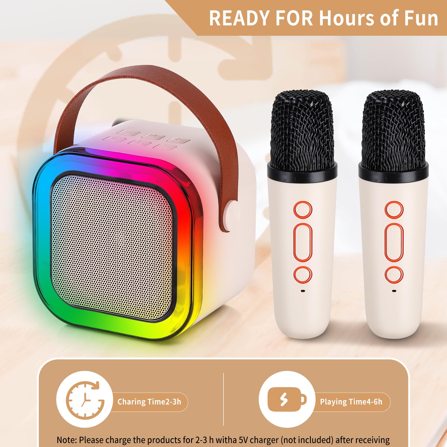 Mini máquina de karaoke con 2 micrófonos inalámbricos, máquina de karaoke para niños para niñas, 18 canciones precargadas de 4, 5, 6, 7, 8, 10, 12 años de edad, adolescentes, cumpleaños, blanco, azul 5