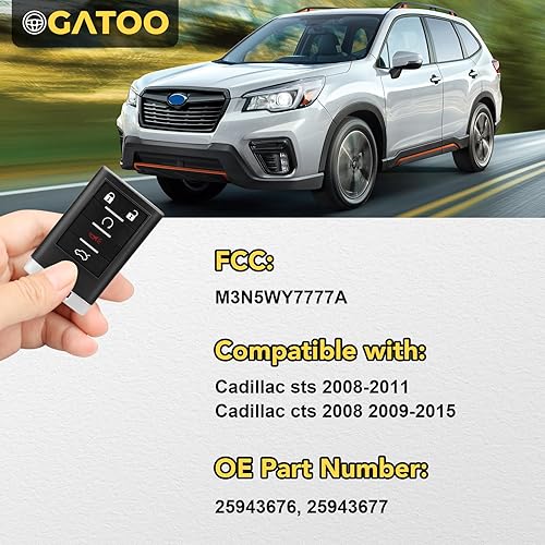 Miniatura 3 de Llavero de repuesto para Cadillac STS CTS 2008 2009 2010 2011 2012 2013, 5 botones 315 MHz con llave de puerta