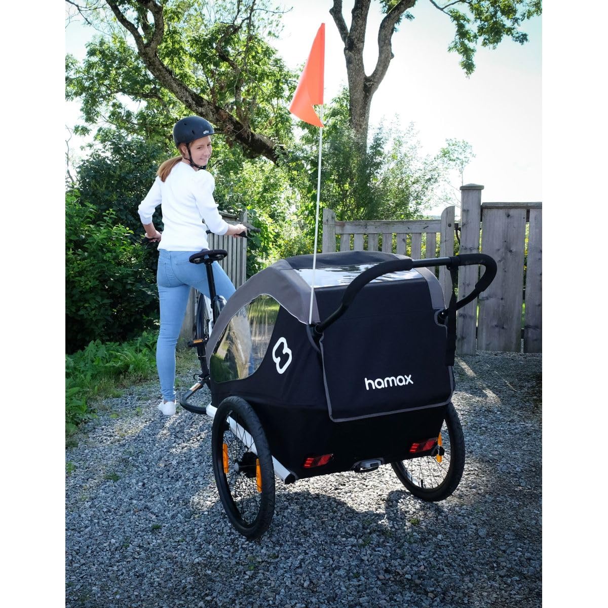 Hamax - Remorque Traveller 2 Places - Remorque Vélo et Poussette - Sécurité Optimale - Harnais 5 Points - Réflecteurs Multiples - Légère et Pliable - pour Enfants Jusqu'à 22 kg