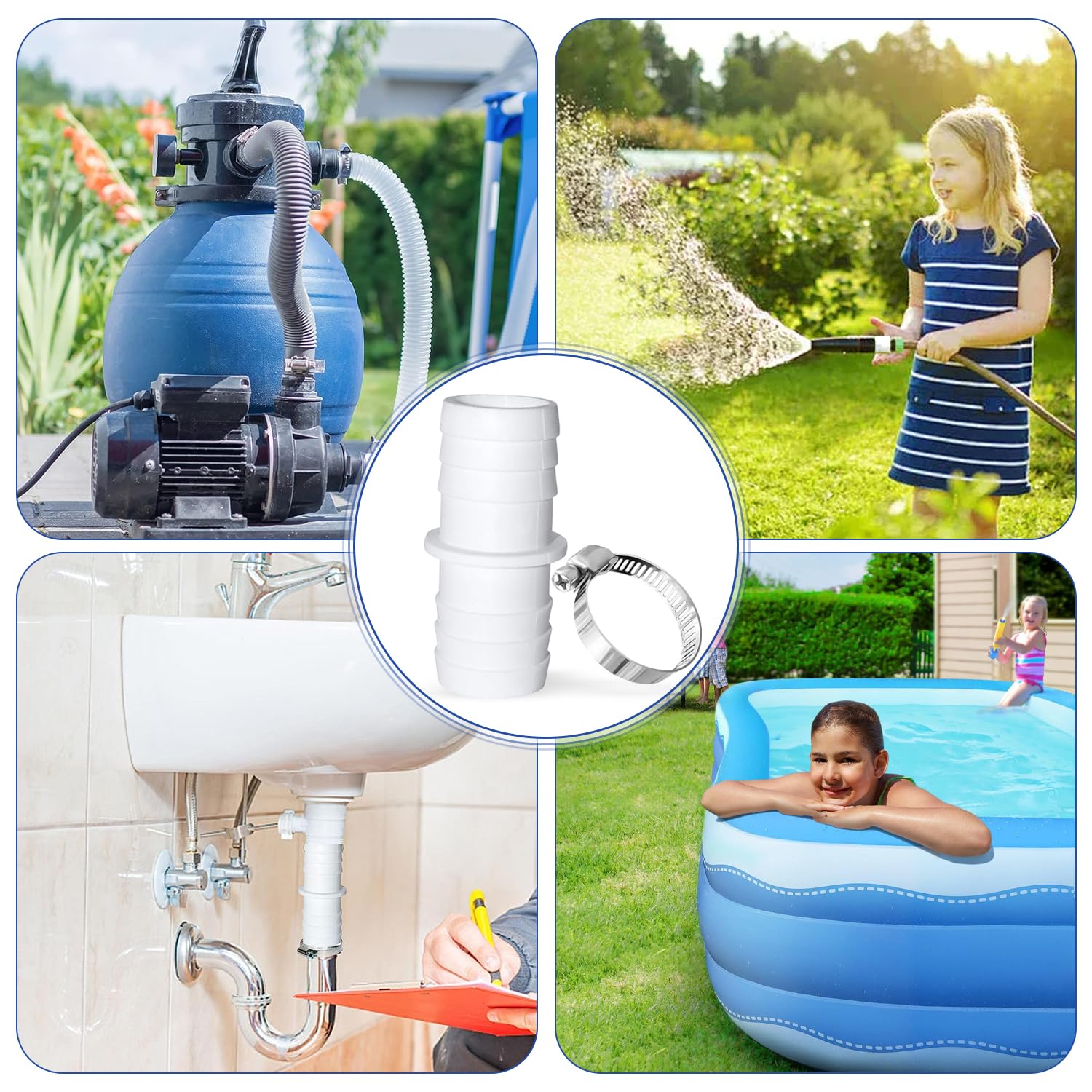 Connettori Per Tubo Piscina/Giardino - 4 Pezzi Doppio Boccaglio 32/38mm Con Fascette - Nero - Foto 6