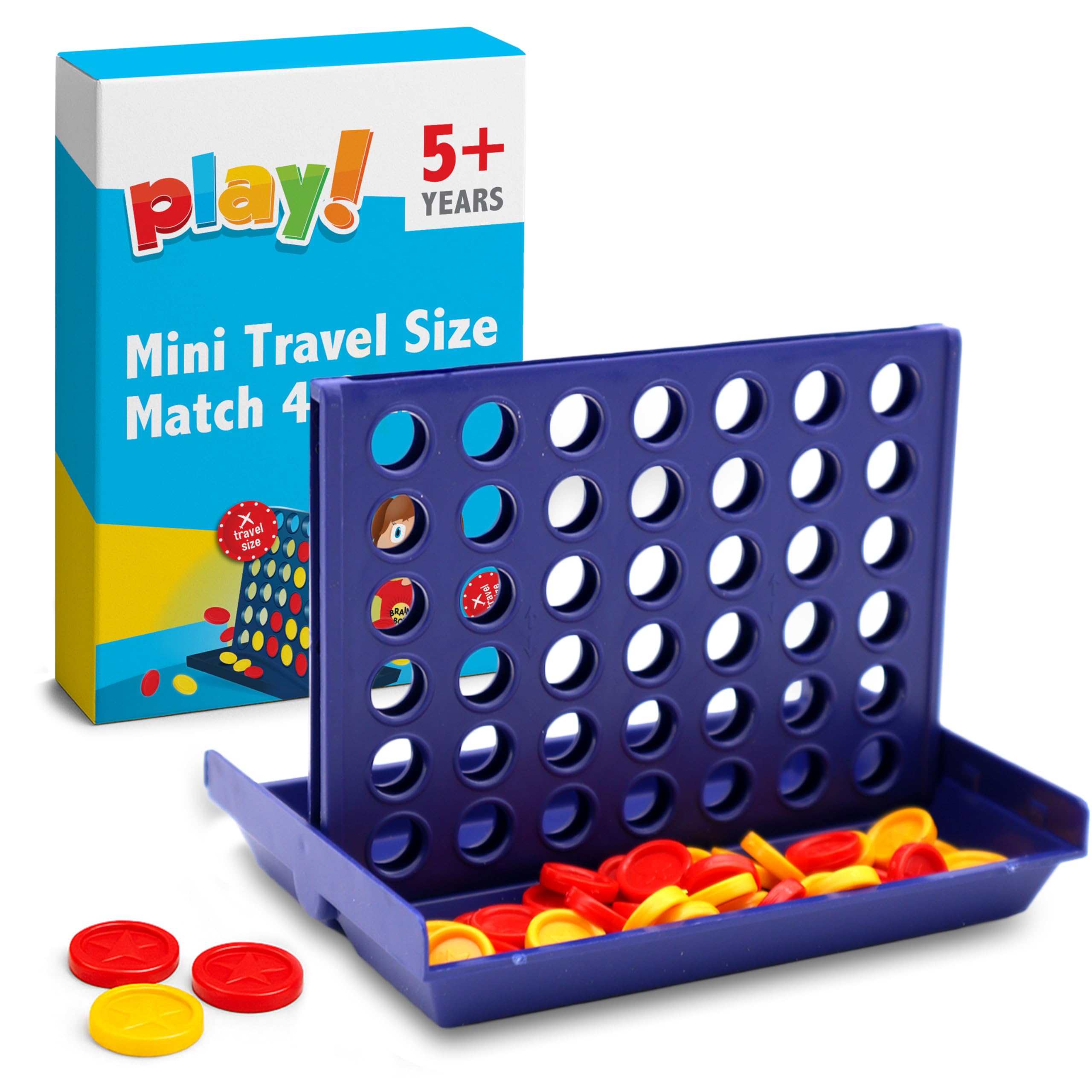 SOL 1pk Mini Travel Size Match 4 Game, Four in a row Quad Connect Mini Pocket Strategy Flip Board, Portable Design for Kids, Children, or Adults, Classic Educational Fun Play with Family and Friend